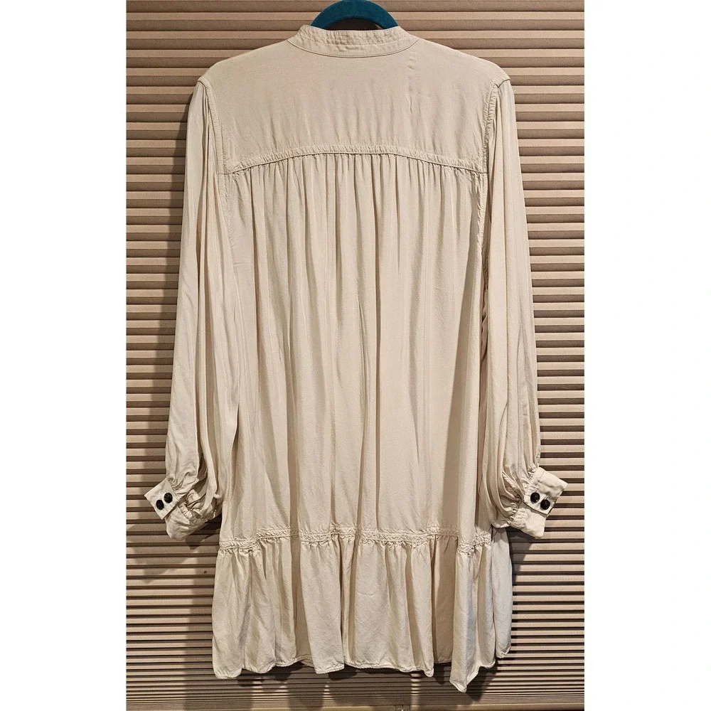 Banana Republic Cream Utility Mini Dress Long Sleeve Belted Viscose XL Cottage‎